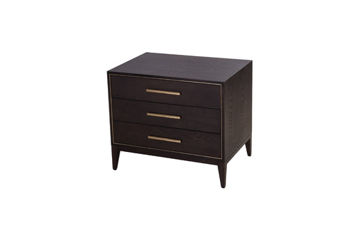 3 Drawer Side Table - Chocolate and Brass Veneer Finish